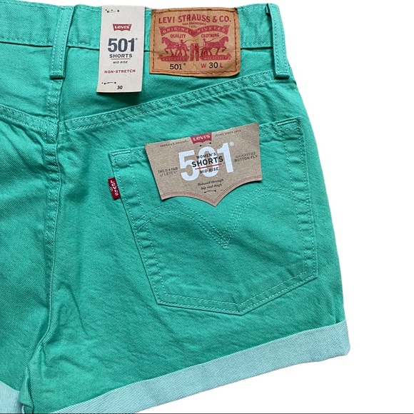Levi’s 501 Cuff Shorts Mid Rise Green Waist 30 NWT - Picture 6 of 8